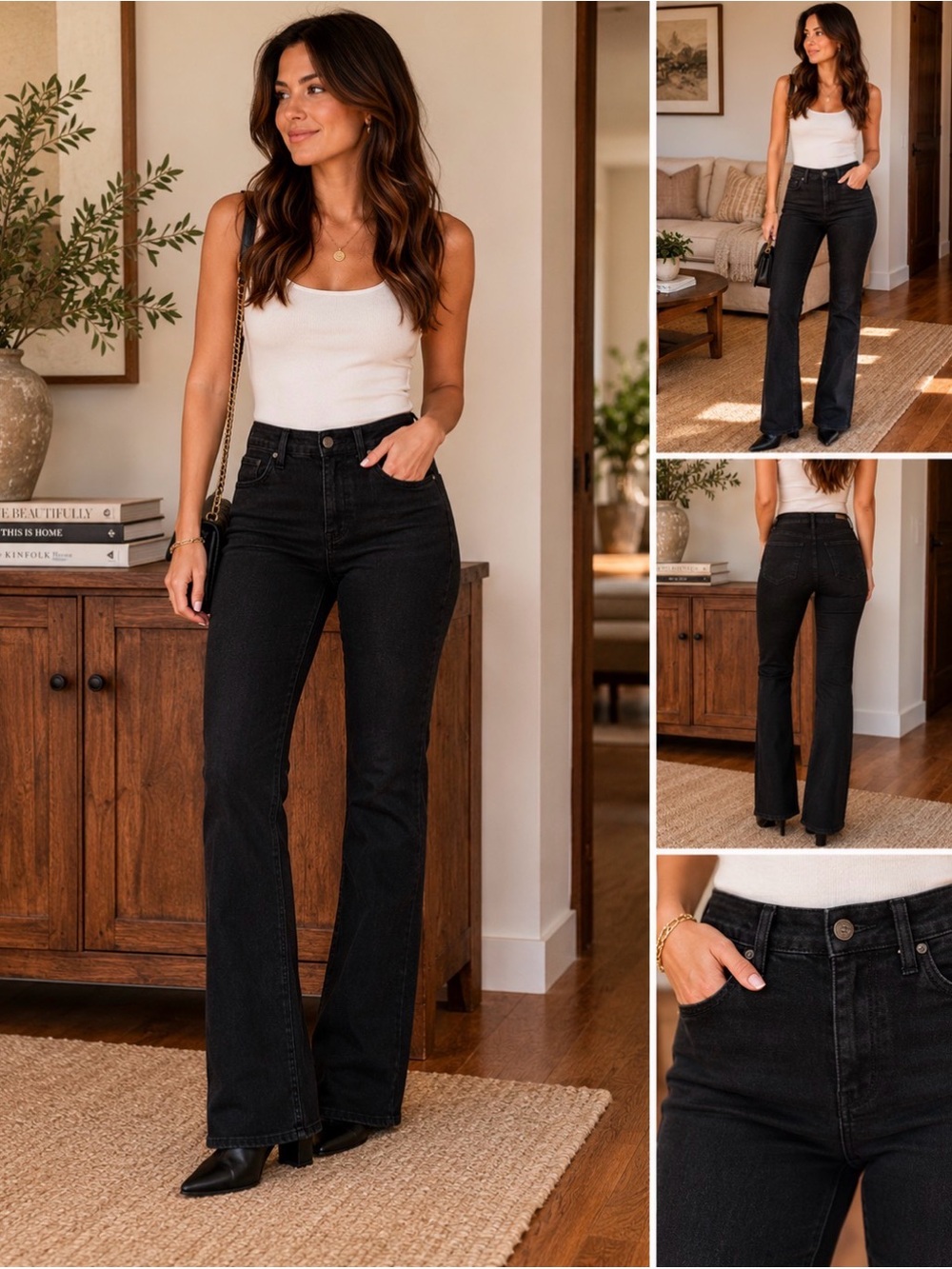 Tory Burch Black Denim Jeans with Black Stitching
